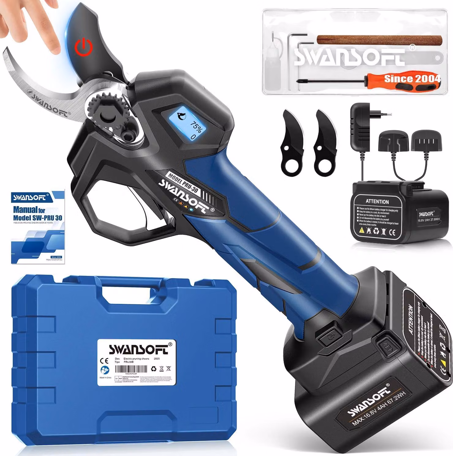 Tagliasiepi, funzionamento senza fili, capacità di taglio 30 mm, SW-Pru30 2ah4ah