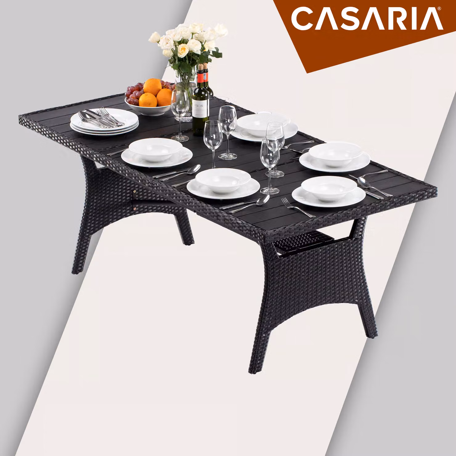 Tavolo da giardino rettangolare Takeo Casaria nero in polyrattan estensibile e regolabile in altezza L: 190 cm, P: 90 cm, H: 75 cm – 3
