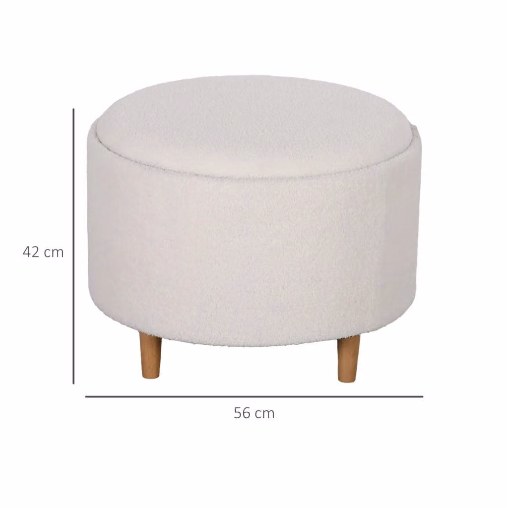 Pouf contenitore rotondo MODFU in poliestere bianco con coperchio ribaltabile, Diametro: 56 cm, Altezza: 42 cm – 2