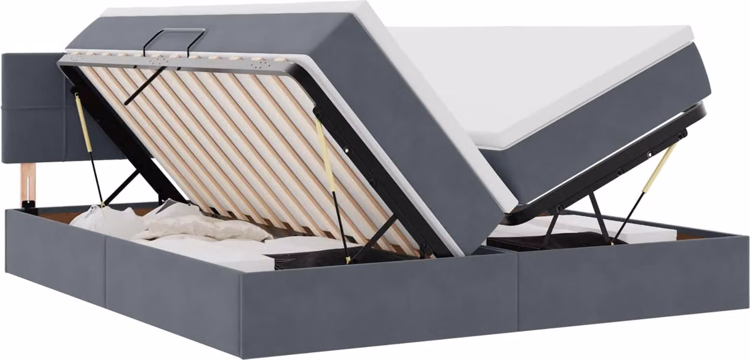 Letto con contenitore LED e materasso Grigio Scuro 180 x 200 cm
