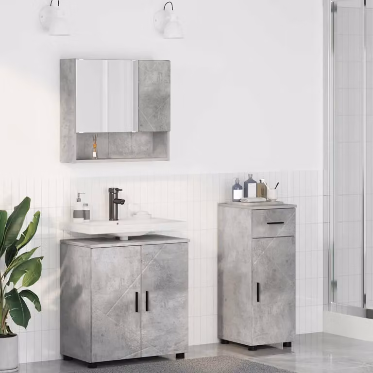 Set di mobili per il bagno vidaXL 3 pezzi in stile minimalista, colore grigio e nero, L: 61,0 cm, P: 35,0 cm, H: 64,0 cm