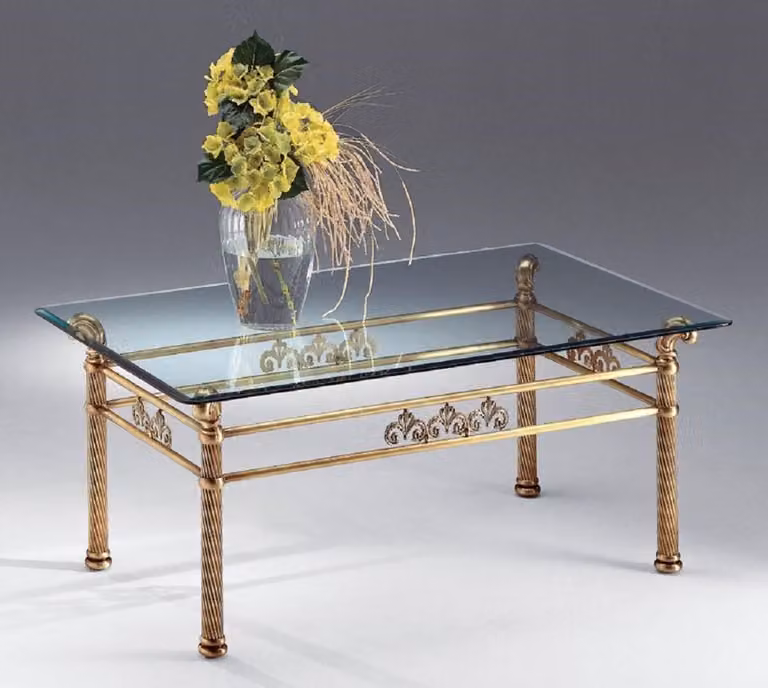 Tavolino Casa Padrino ottone / bronzo antico 120 x 70 x h. 50 cm - Tavolino rettangolare in ottone con piano in vetro - Mobili da salotto - Qualità lusso - Italy
