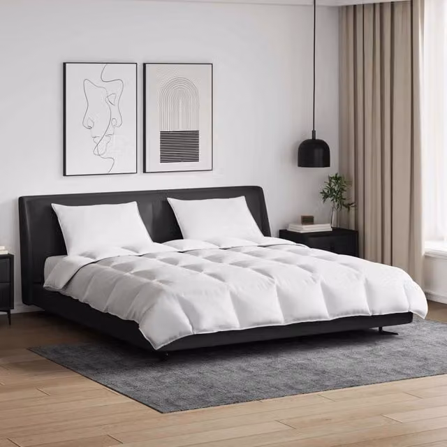 Set di 3 pezzi composto da piumone e cuscini vidaXL in bianco, imbottitura in piuma d'anatra, traspirante e lavabile, L 240 x P 220 cm