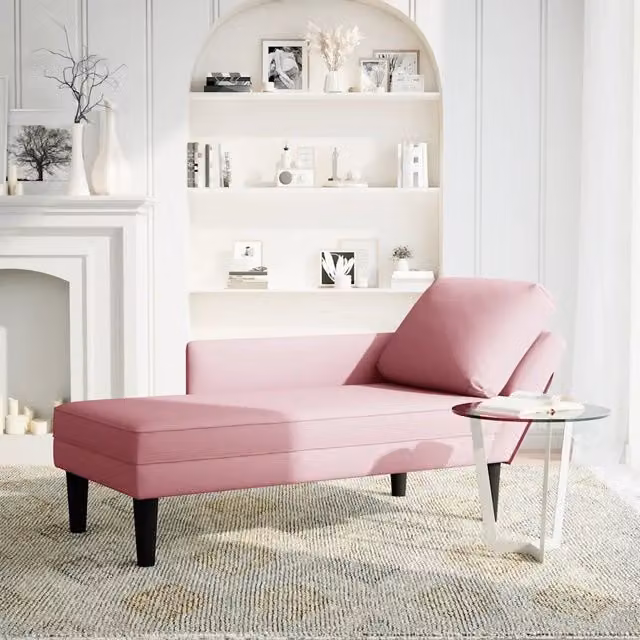 Sdraio in Velluto Rosa con Cuscino e Bracciolo Destro CFW5668038 L: 132 cm, P: 70 cm, H: 56 cm