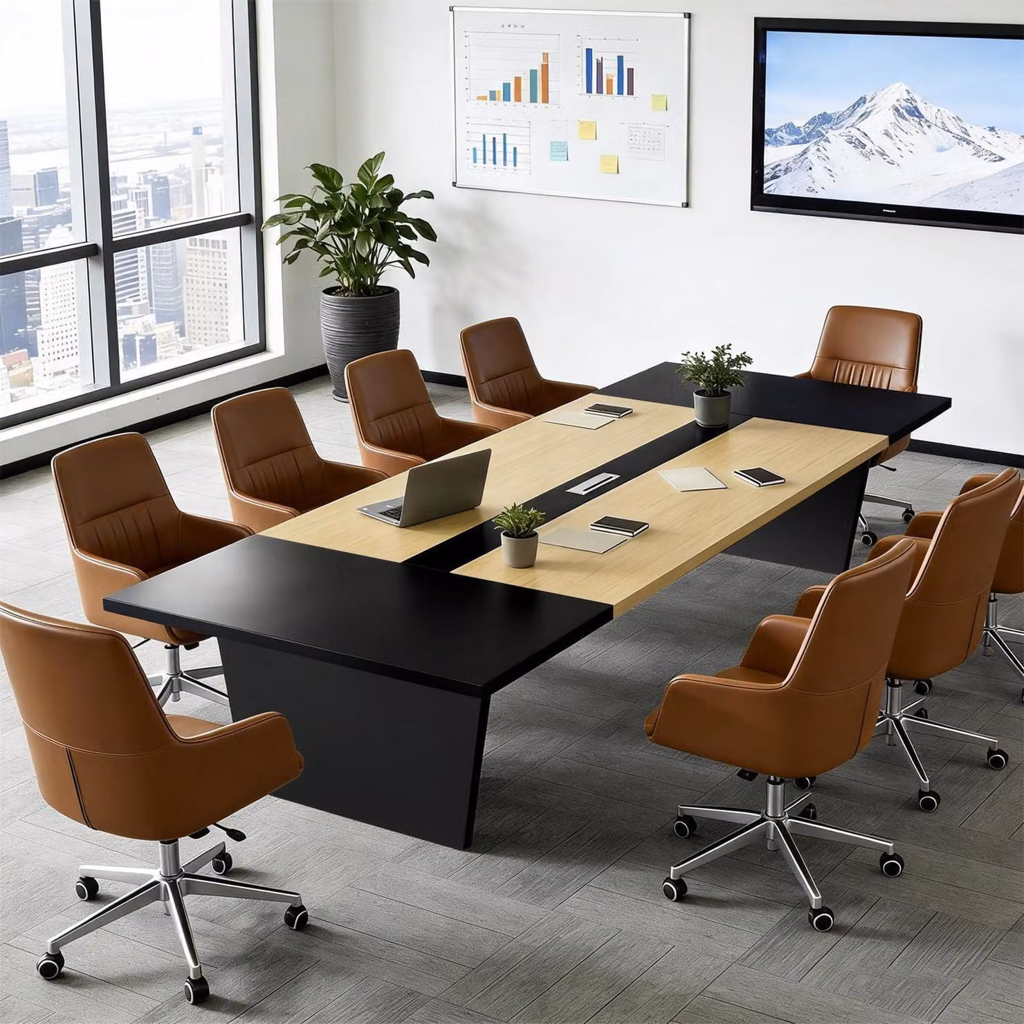 Tavolo da conferenza, dimensioni 320x120x74 cm, colore nero/bianco, piano del tavolo spesso 2,5 cm
