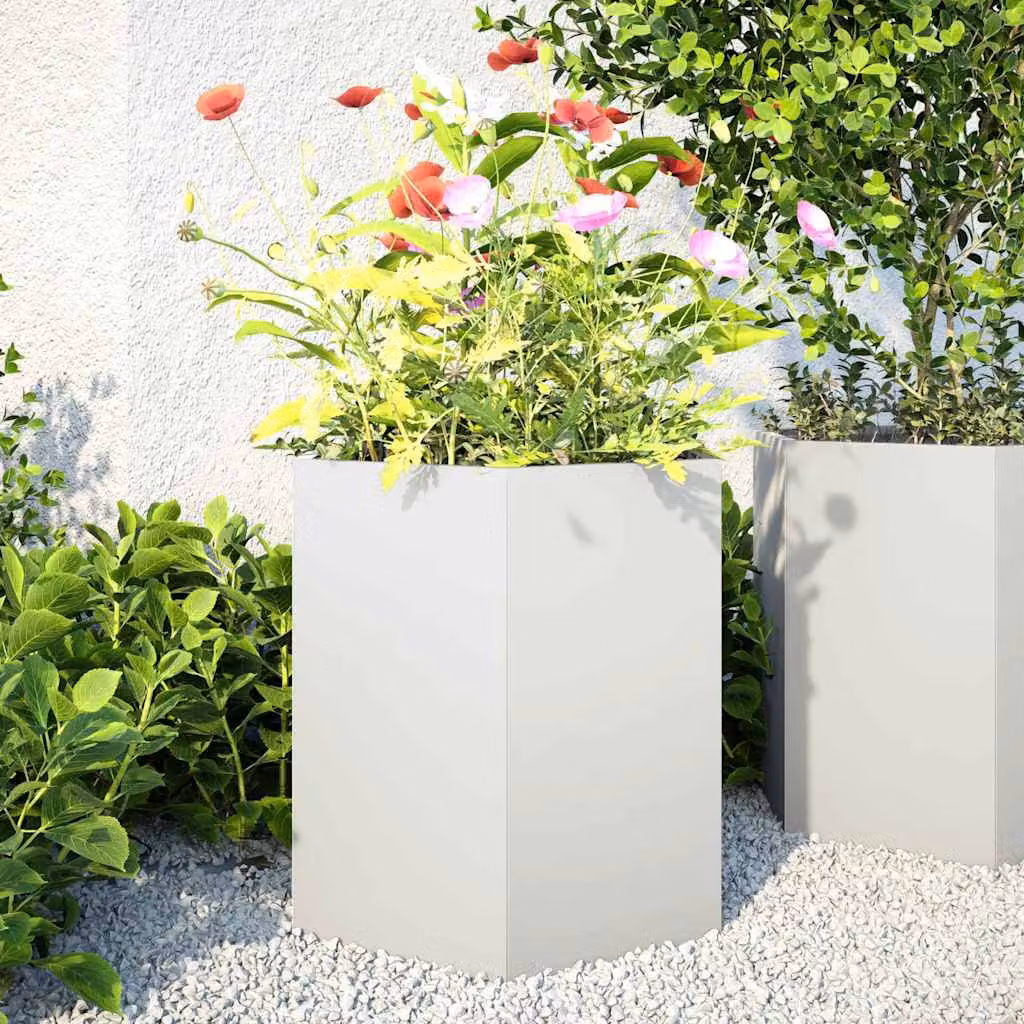 Set di 2 fioriere esagonali da giardino vidaXL in acciaio bianco L: 46 cm, P: 40 cm, H: 45 cm