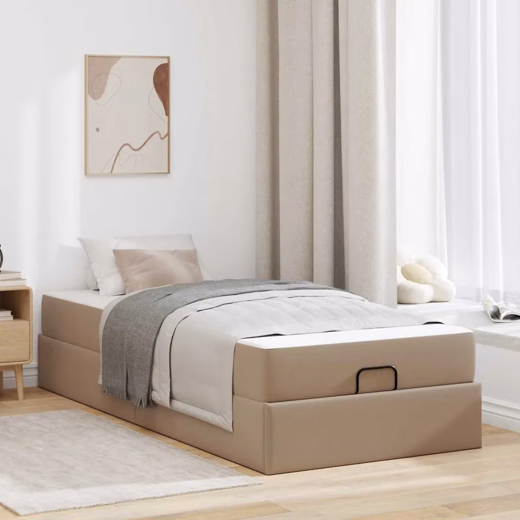 Set letto con struttura a contenitore e materasso vidaXL in similpelle beige e marrone L 80 cm x P 200 cm x H 43,5 cm