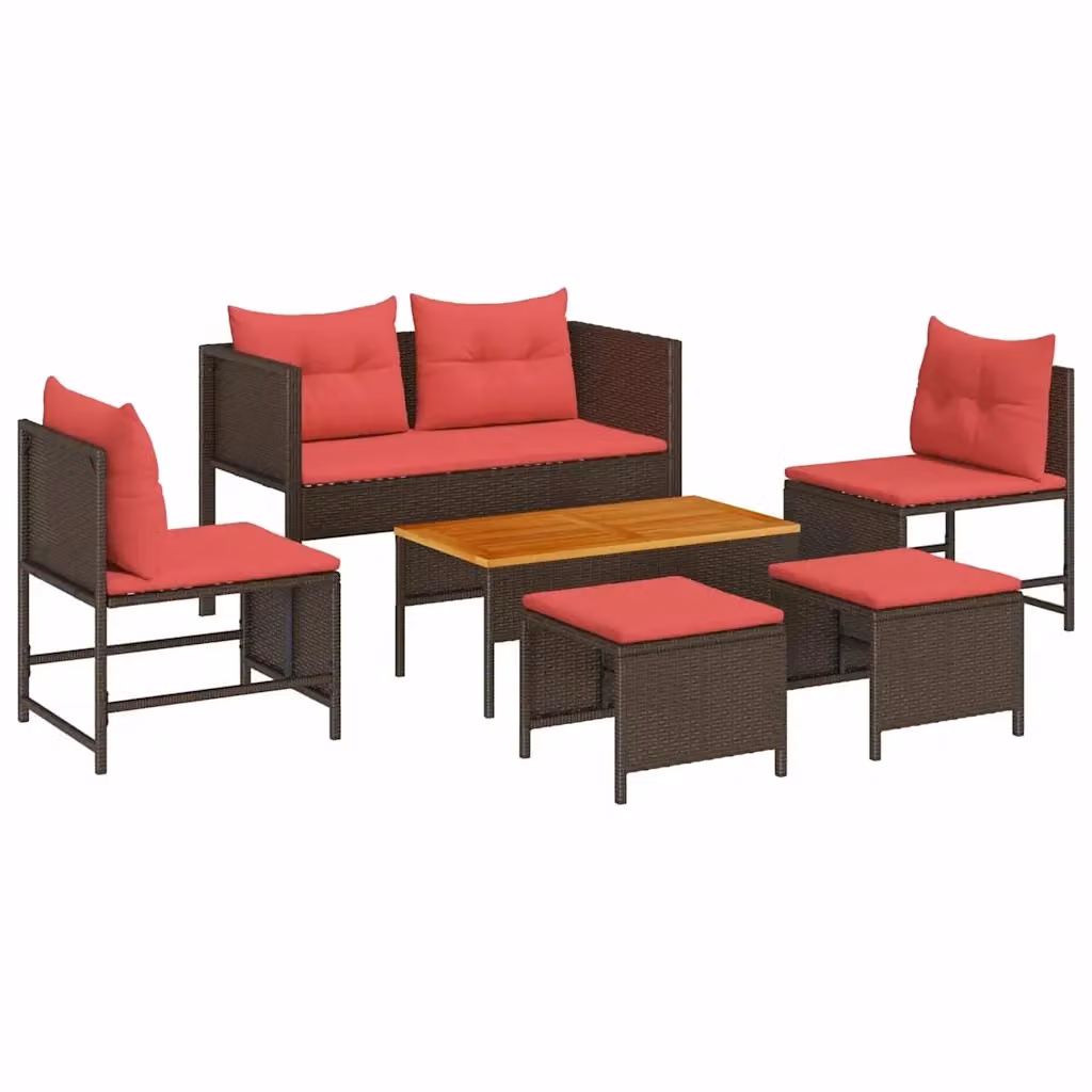 Set Divano da Giardino Moderno vidaXL in Polyrattan e Metallo, 6 Pezzi, Marrone e Rosso – 2