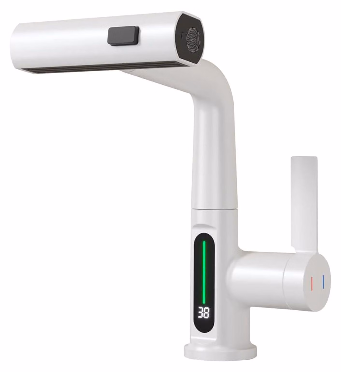 Rubinetto con doccetta estraibile, indicatore LED della temperatura, 3 modalità, colore bianco