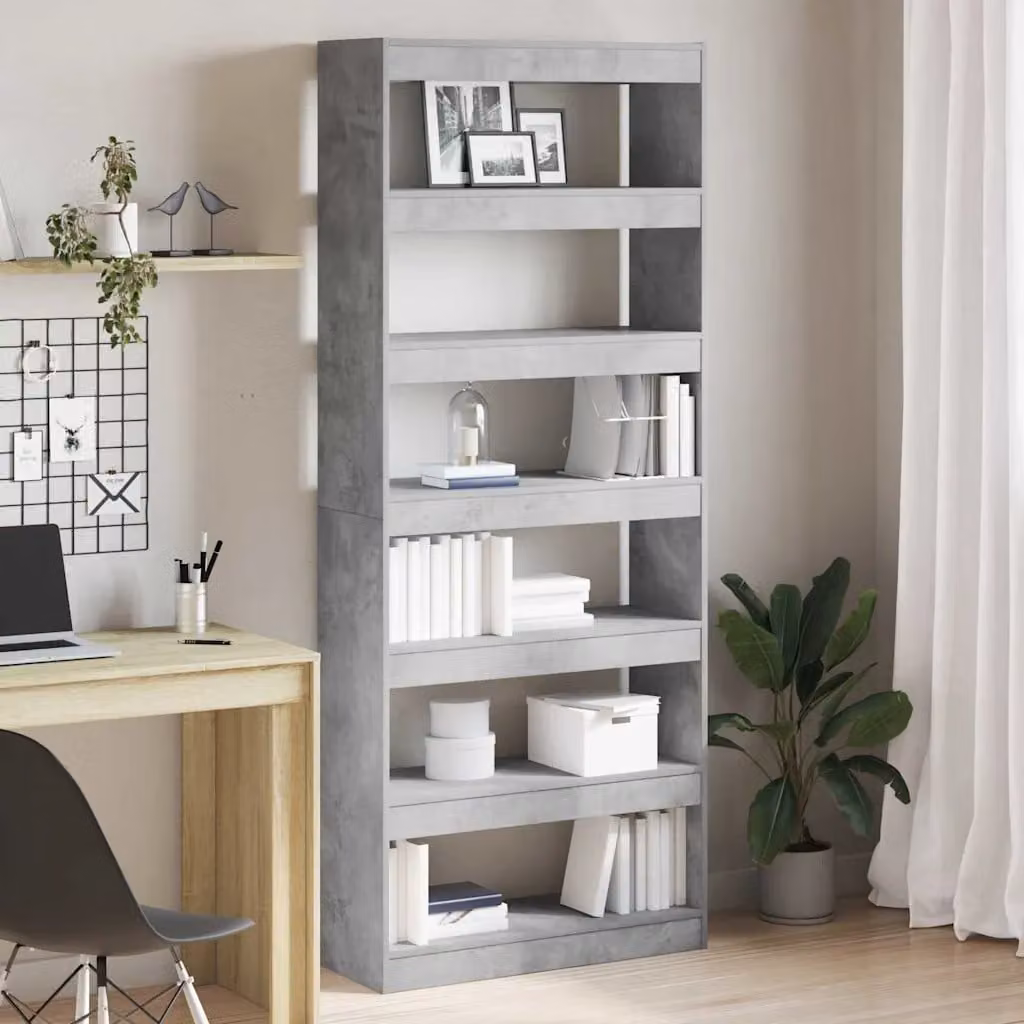 vidaXL Armadio per Libri Moderno a 6 Livelli in MDF Grigio, L 80 cm x P 30 cm x H 198 cm