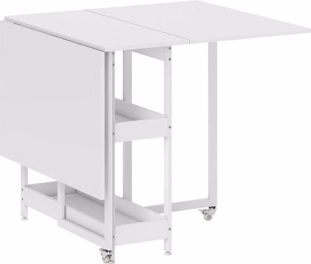HOMCOM Tavolo Pieghevole a 2 Ribalte per 4 Persone con 2 Ripiani Aperti, Legno e Metallo, 133.4x80x75 cm, Bianco   Aosom Italy