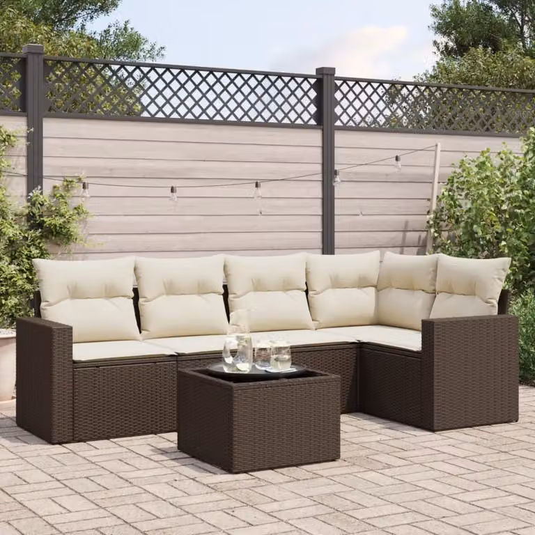 Maison Exclusive - Set Divano da Giardino 6 pz con Cuscini Marrone in Polyrattan