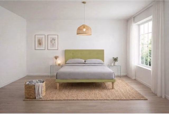 Letto imbottito Matrimoniale 180x190 cm Button - Con rete,Microfibra,Tè verde