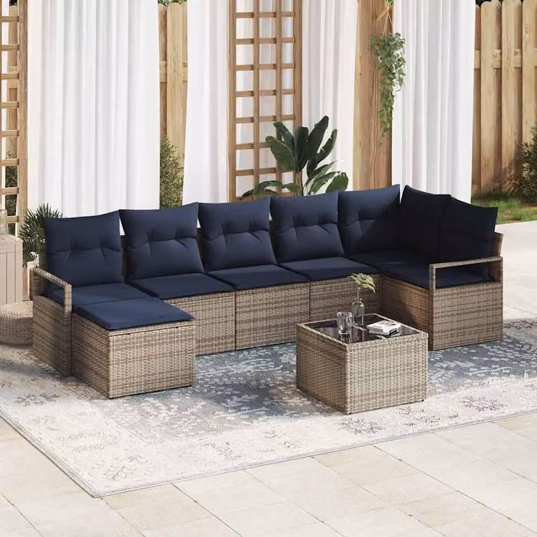 Maison Exclusive - Set di divani da esterno, 8 pezzi, grigio [Materiale sintetico]: rattan sintetico