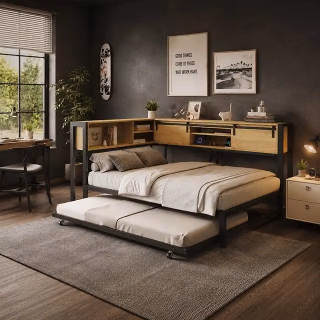 letto metallo legno nero naturale 120 x 200 cm