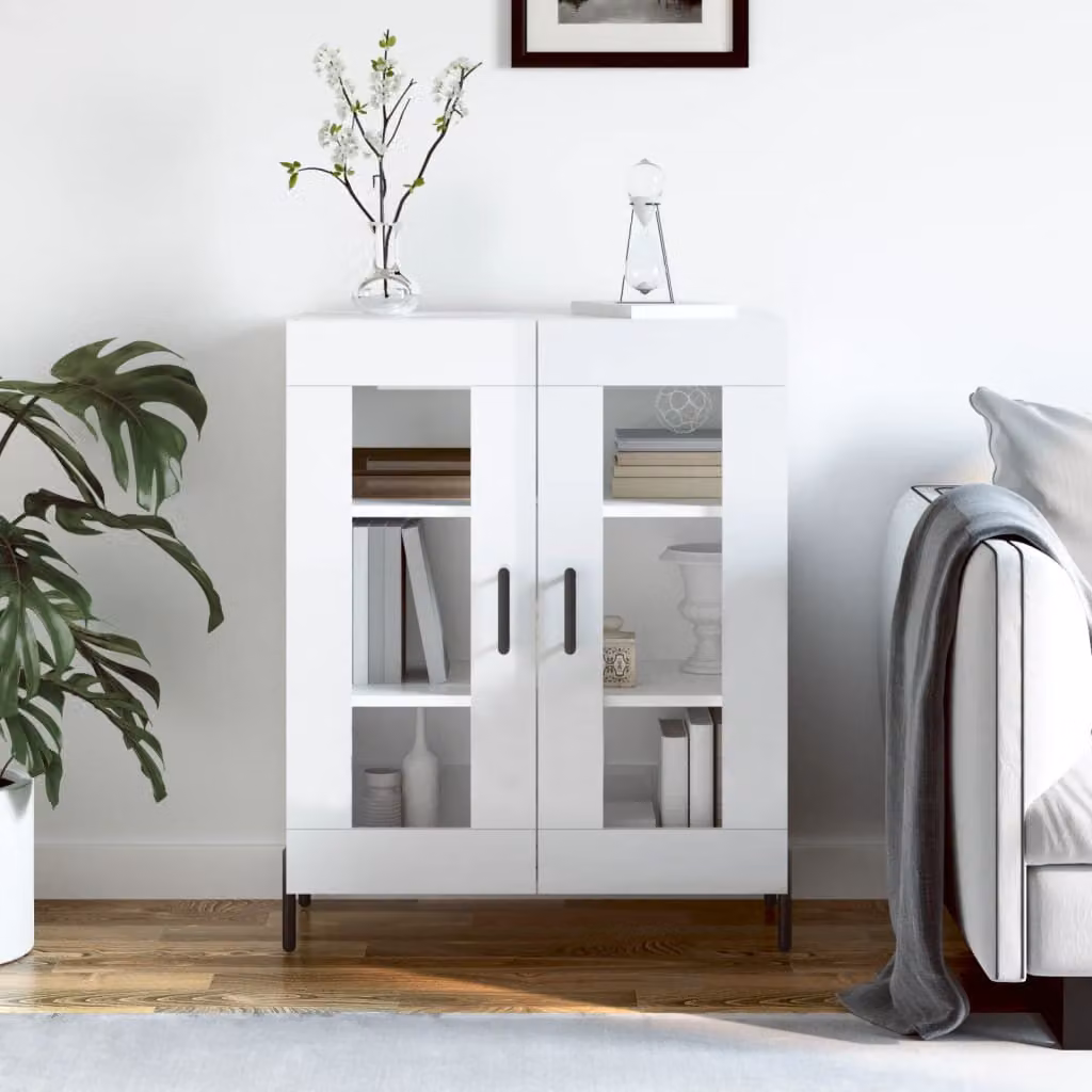 Credenza vidaXL in legno multistrato bianco lucido L: 69,5 cm, P: 34 cm, H: 90 cm