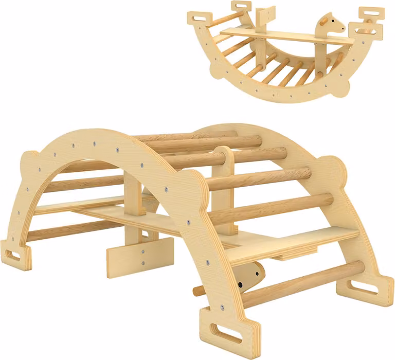 Arco da arrampicata Montessori per interni, dondolo in legno 2 in 1, 110x52x45 cm