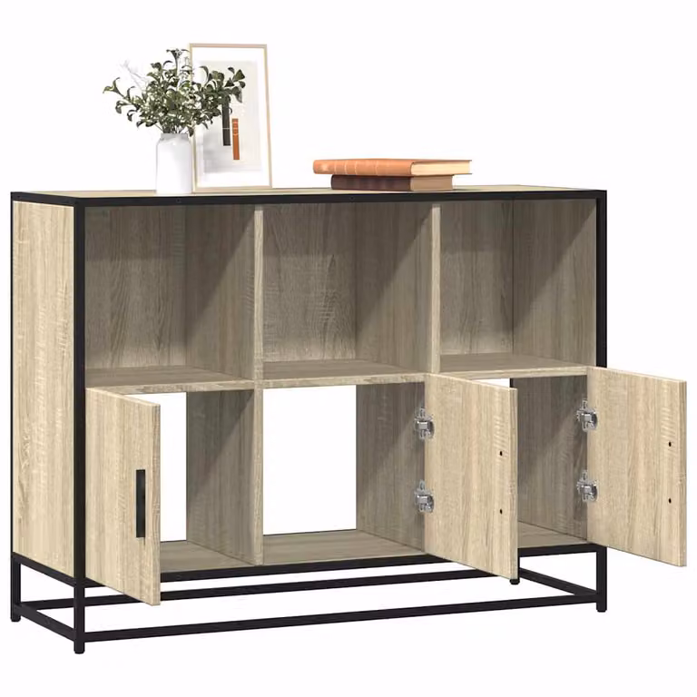 Credenza in stile industrial vidaXL in legno multistrato e metallo, colore Rovere Sonoma, L 100 x P 35 x H 76 cm