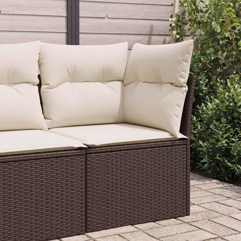 vidaXL Divano Angolare da Giardino Moderno in Polyrattan Marrone e Bianco con Cuscini Inclusi