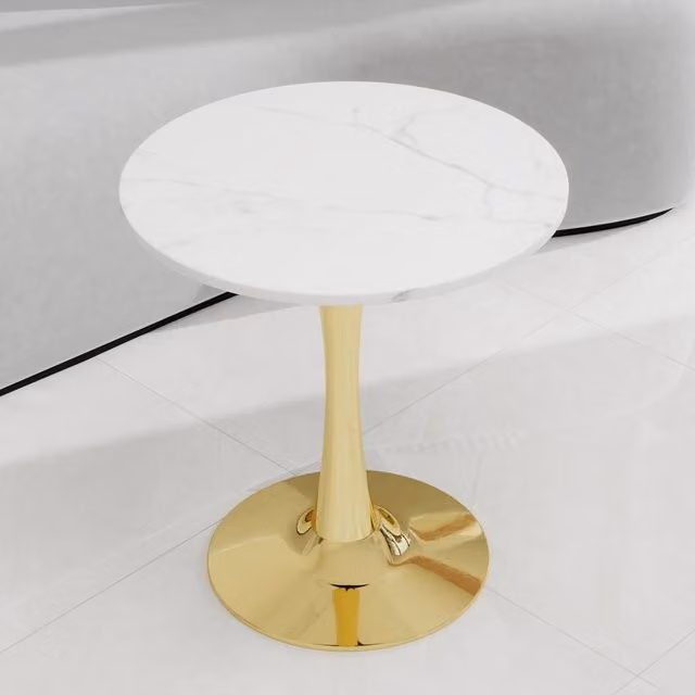 Tavolino basso rotondo OKWISH in marmo composito bianco e oro per soggiorno in stile moderno