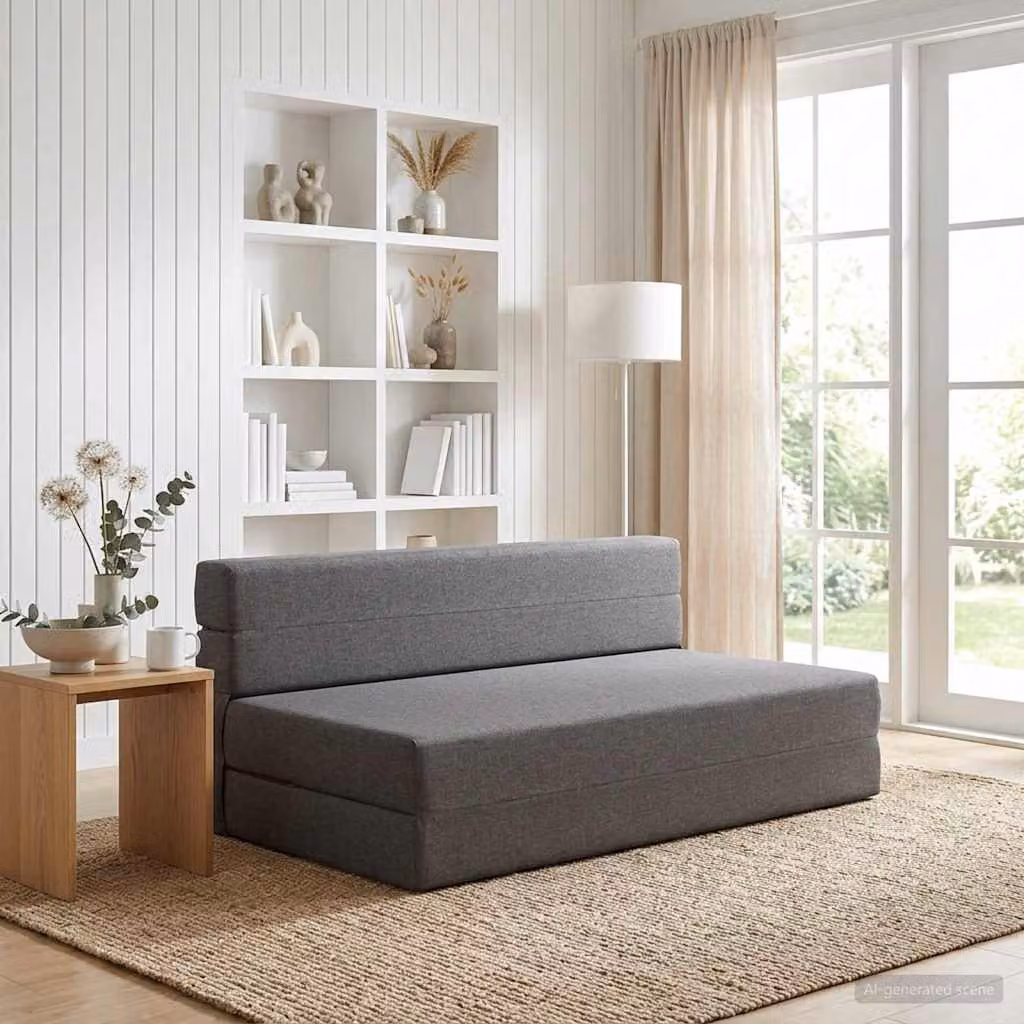 vidaXL Divano Letto Pieghevole Moderno in Tessuto Grigio L: 152 cm, P: 86,5 cm, H: 60 cm