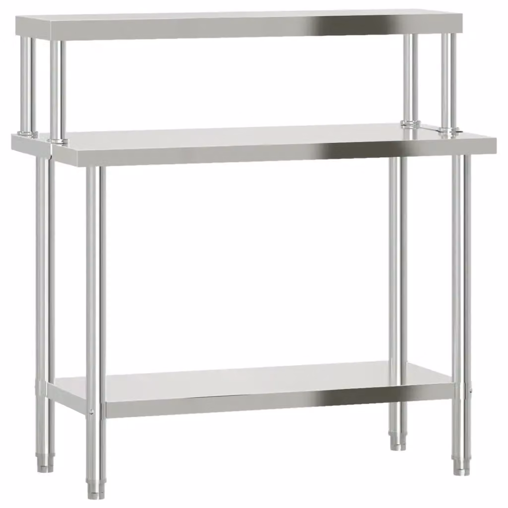 vidaXL Tavolo da lavoro professionale per cucina in metallo argento L: 110 cm, P: 55 cm, H: 120 cm – 2