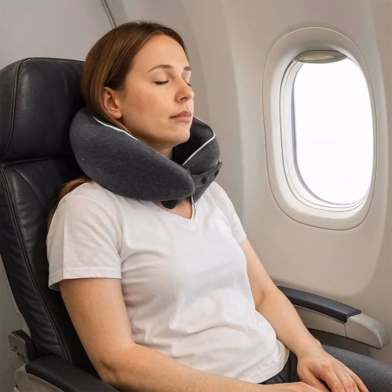 Cuscino da viaggio per il collo vidaXL in memory foam grigio con rivestimento in cotone traspirante e rimovibile