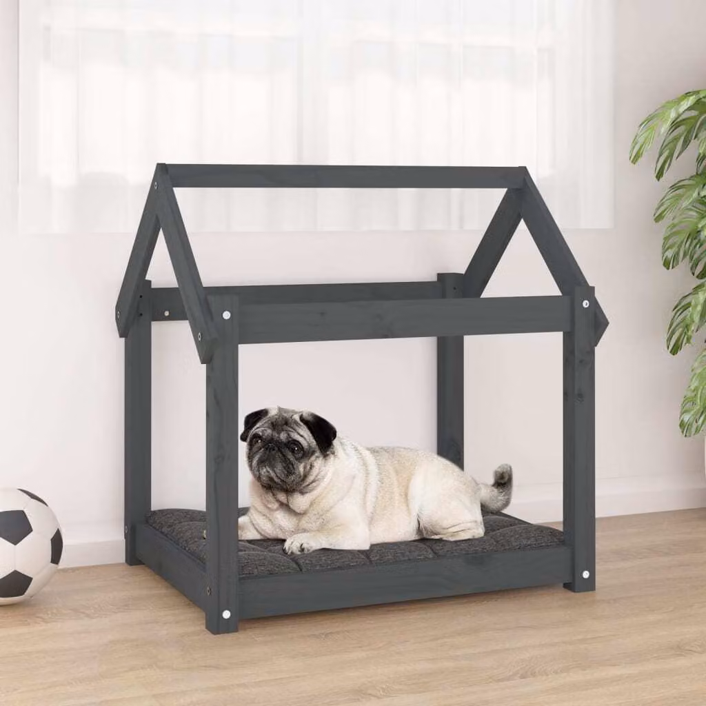 The Living Store Letto per cani grigio 71x55x70 cm in legno massiccio di pino