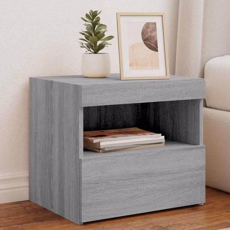 Comodino vidaXL con Luci LED Grigio Sonoma L: 50 cm, P: 40 cm, H: 45 cm
