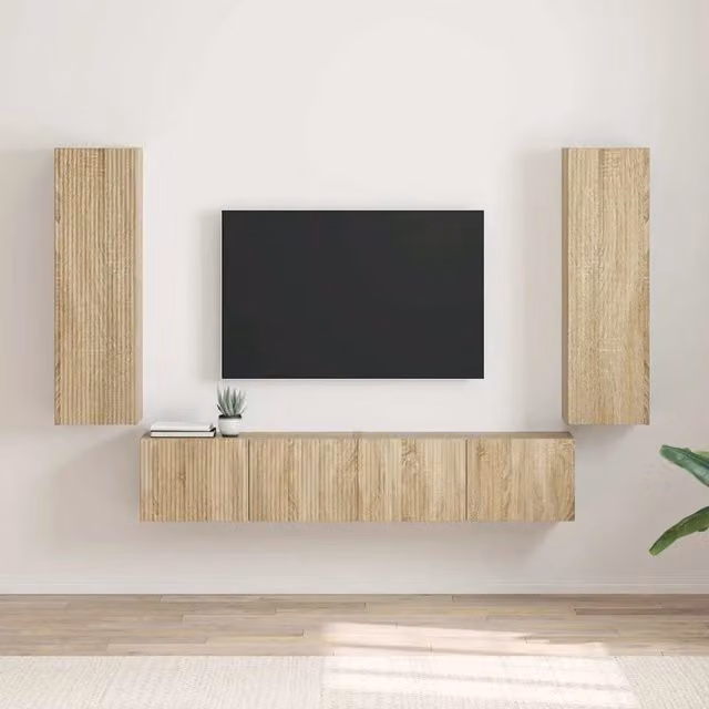 Set di 2 mobili TV da parete vidaXL in legno color Sonoma, design moderno per soggiorno, L 100 x P 31 x H 30 cm
