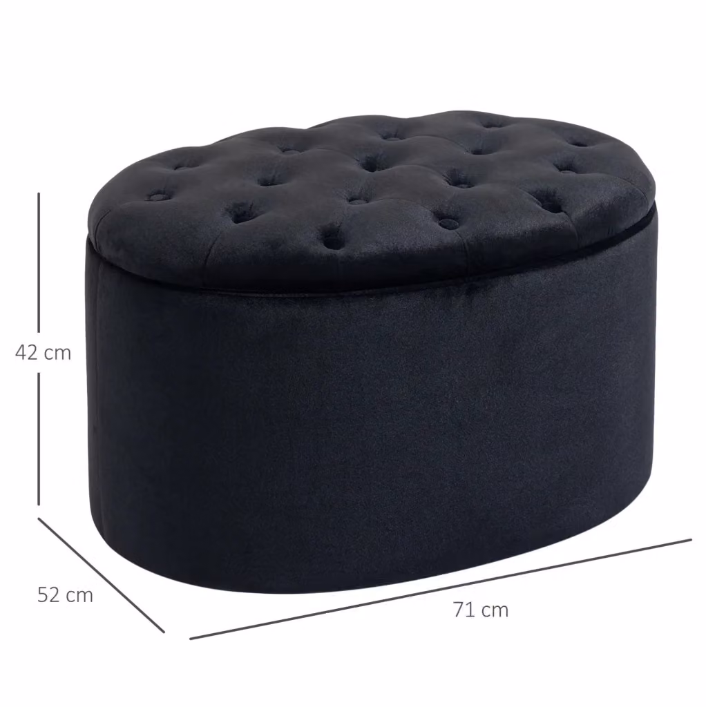 Pouf contenitore ovale MODFU in velluto nero con rivestimento rimovibile L/P/H: 52 x 52 x 42 cm – 2