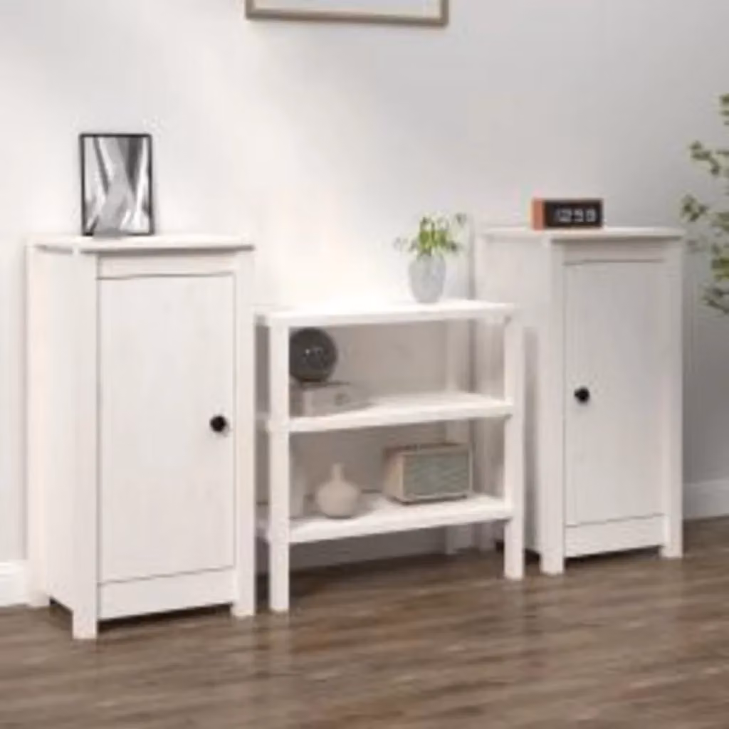 Set di 2 credenze vidaXL in legno massello di pino bianco stile rustico L/P/H: 39 x 35 x 80 cm