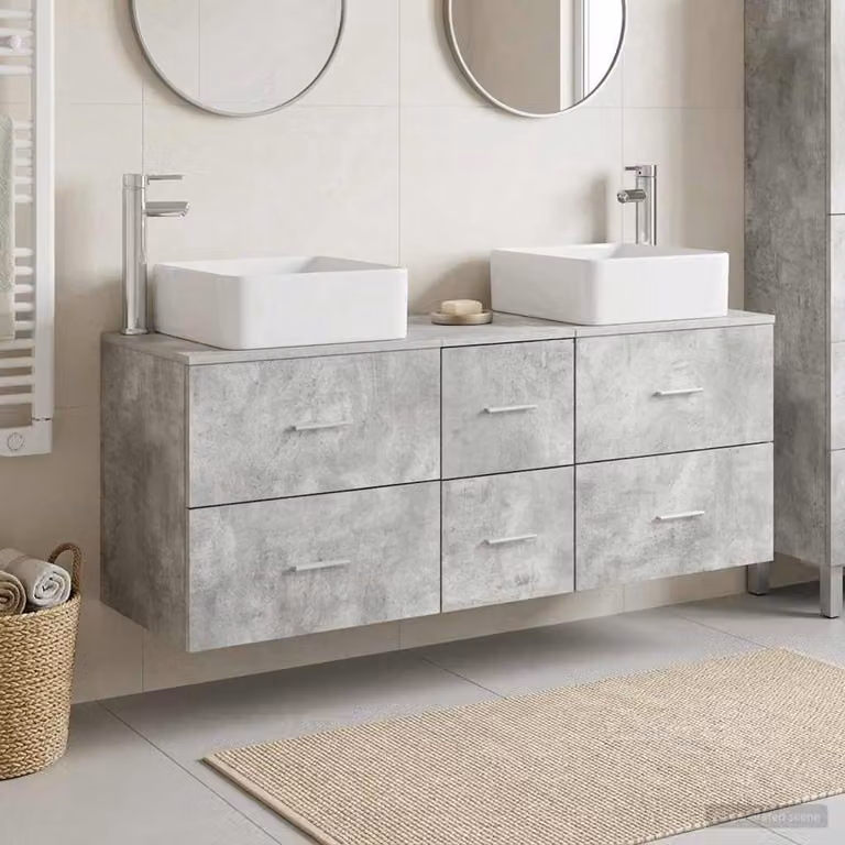 Set di mobili da bagno moderni vidaXL composto da 3 pezzi in legno grigio opaco, include mobile sottolavabo e pensili a parete, L/P/H: 49,5 x 41 x 63 cm