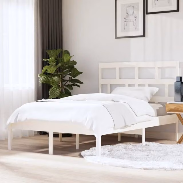 Letto King vidaXL in legno massello di pino bianco con doghe fisse L/P: 150 x 200 cm – 1