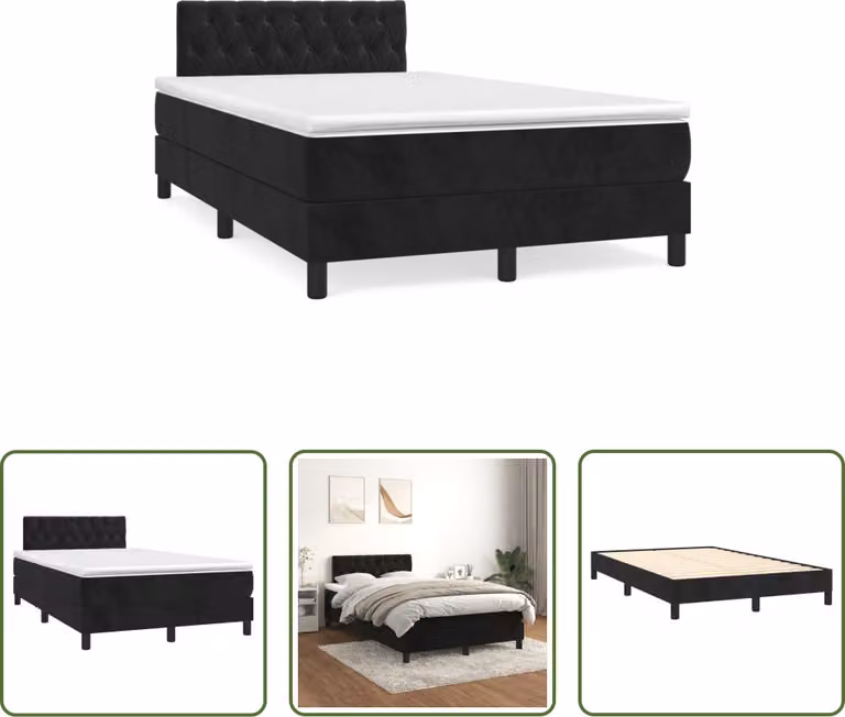 The Living Store Letto a molle con materasso nero 120x190 cm in velluto