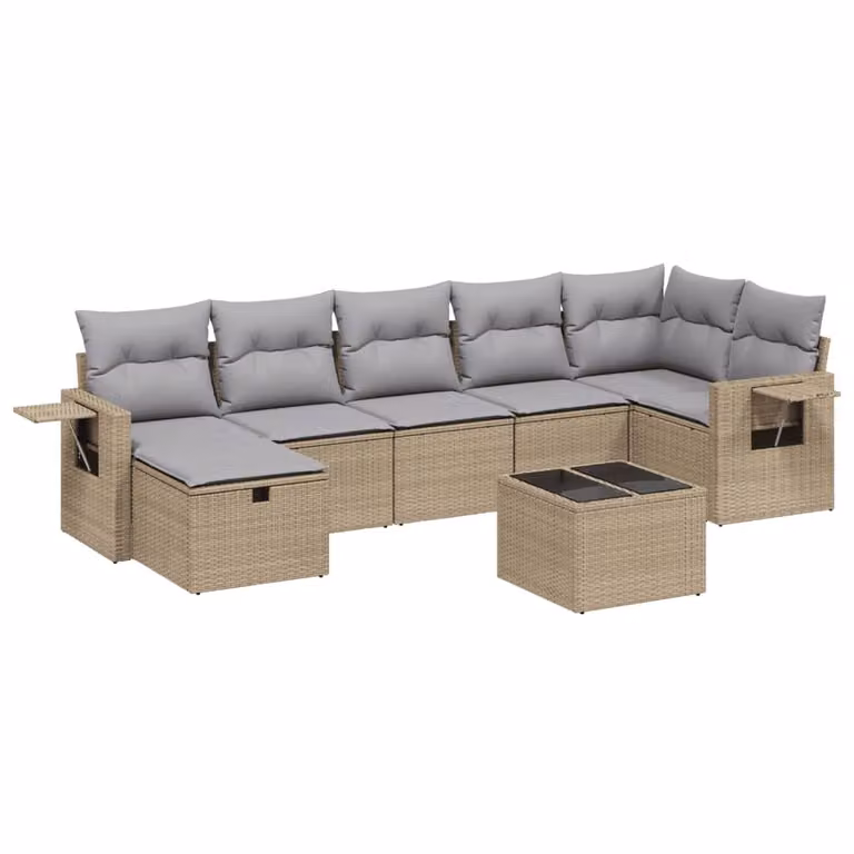 Set Divano da Giardino 8 pz con Cuscini Beige Misto Polyrattan