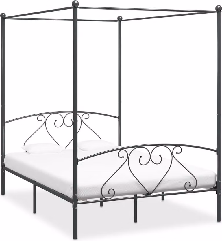 vidaXL Struttura letto a baldacchino in metallo grigio 160 x 200 cm - Struttura letto - Cornici letto - Struttura letto - Letto matrimoniale