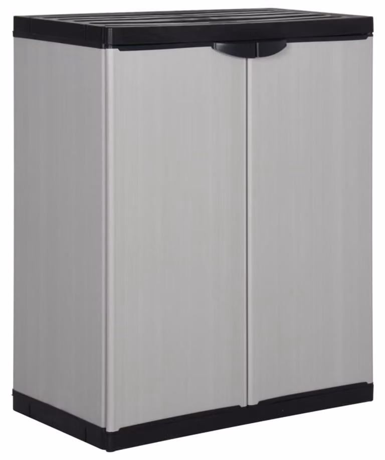 Armadietto da giardino con 1 ripiano - 68 x 40 x 85 cm - Grigio e nero - Contenitore da giardino in plastica