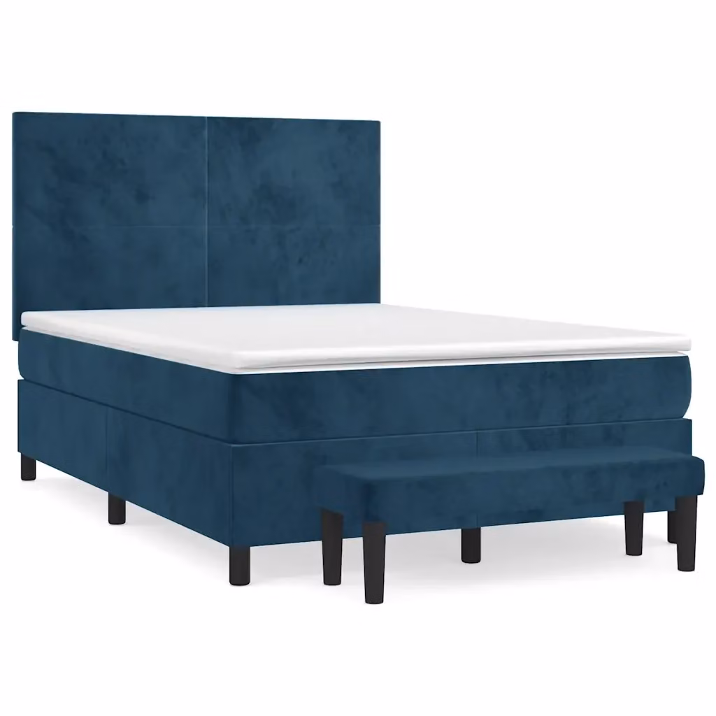 Letto Ibrido con Giroletto a Molle e Materasso vidaXL in Velluto Blu e Bianco L/P/H: 144 x 203 x 128 cm – 2