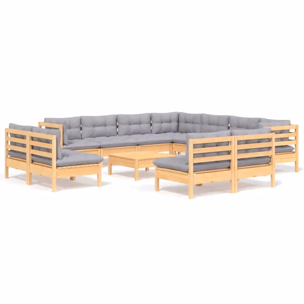 Set di Divani da Giardino Moderno vidaXL in Legno di Pino Massello con Cuscini Grigi – 2