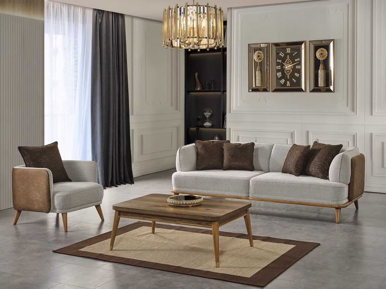 Dreisitzer Couch Luxus Möbel Sofa Couchen Holz Couchtisch 2tlg. Set Möbel
