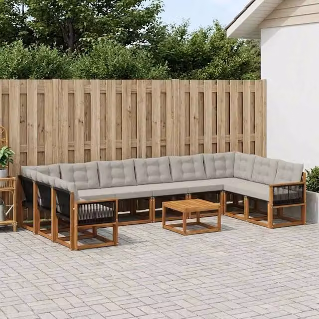 Set di divani da esterno 11 pz Naturale e Grigio chiaro 3382255