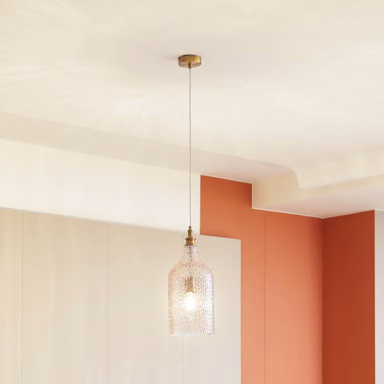 Lampada a sospensione in vetro Drakar Lindby, dimmerabile, Crema / Ambra, Soggiorno / Sala da pranzo, Vetro, Vintage, Lampada a sospensione
