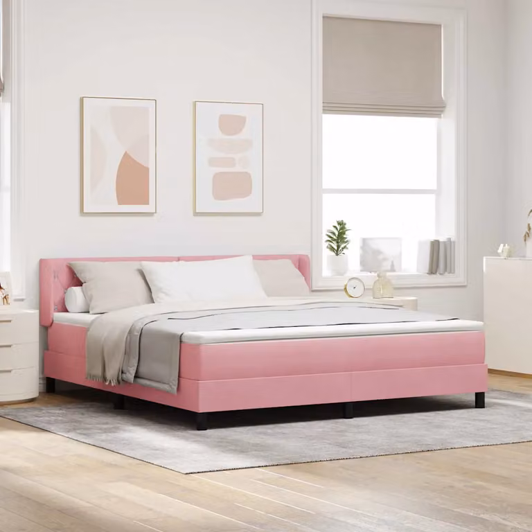 Letto ibrido con materasso e testiera vidaXL in velluto rosa L/P: 180 x 200 cm