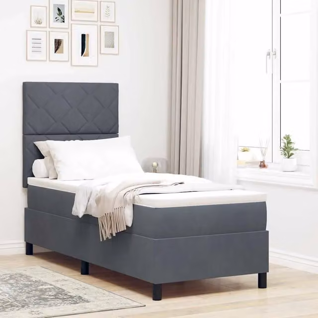 Letto a molle con testiera in velluto grigio vidaXL L/P/H: 200 x 80 x 128 cm – 1
