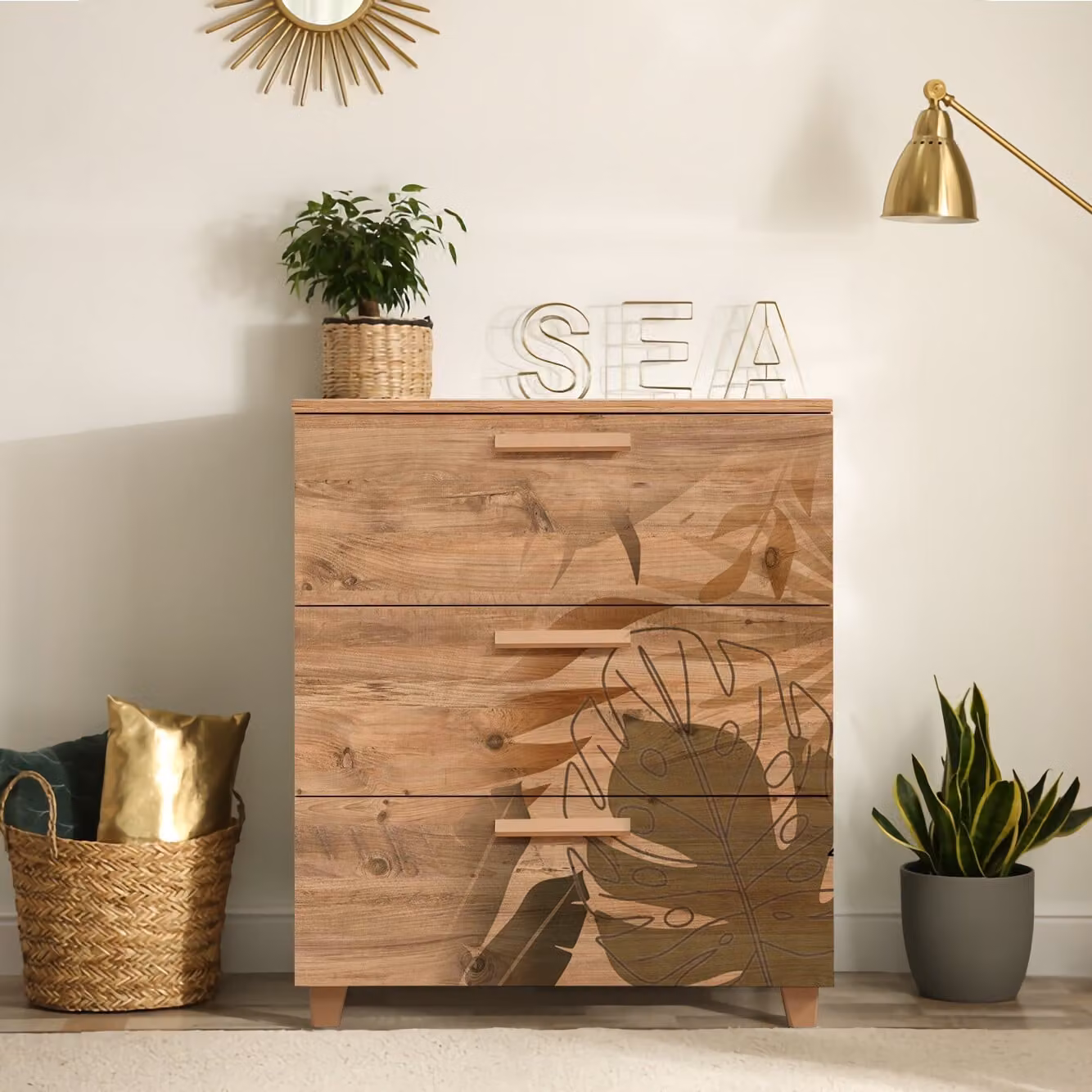 Skye Decor, Leva Gravis Forest, cassettiera, pino atlantico, pannelli truciolari rivestiti al 100% in melamina, 80 x 43 x 95 cm