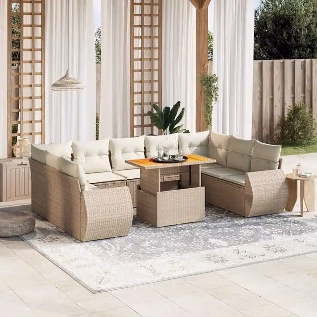 Set da giardino VIDAXL in polyrattan composto da 10 pezzi con cuscini beige