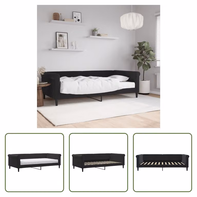 The Living Store Letto da giorno con materasso nero 100x200 cm in velluto
