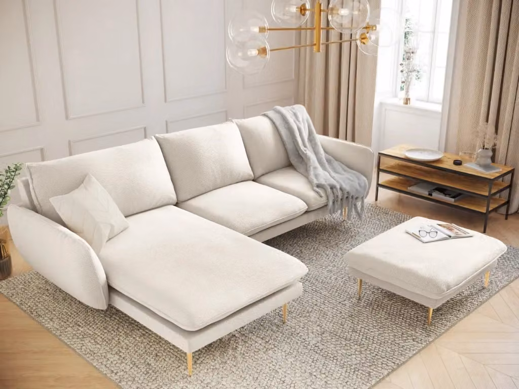 Divano angolare sinistro Vienna di Cosmopolitan Design in bouclé beige, 5 posti, L/P/H: 255 x 130 x 95 cm – 2