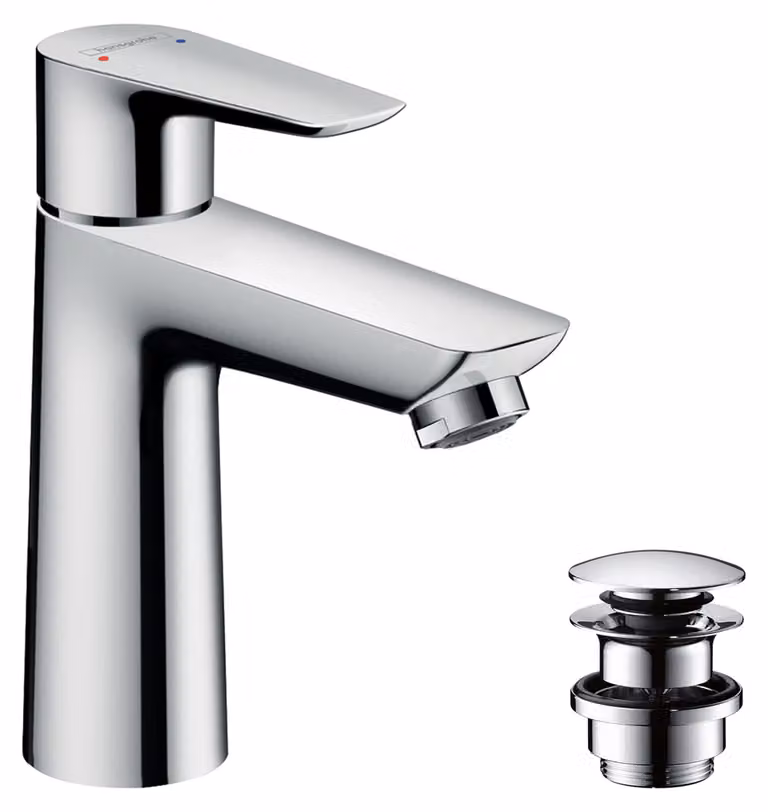 Rubinetto per lavabo con apertura a pressione, bocca di uscita da 110 mm, cromato, tecnologia EcoSmart